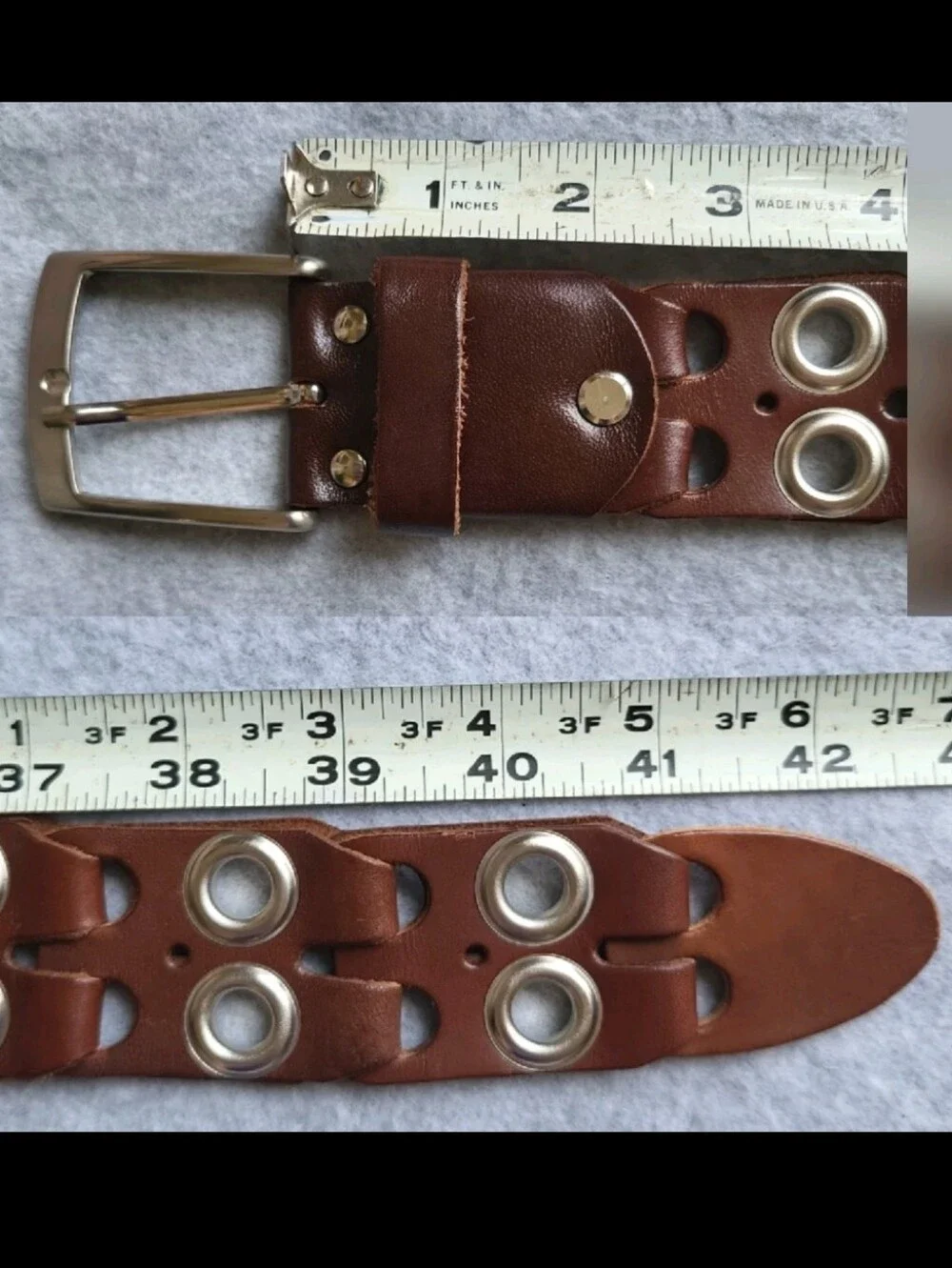 Italian Belt 38 Brown Leather Eyelets Grommets Rock Punk Grunge Streetwear Italy